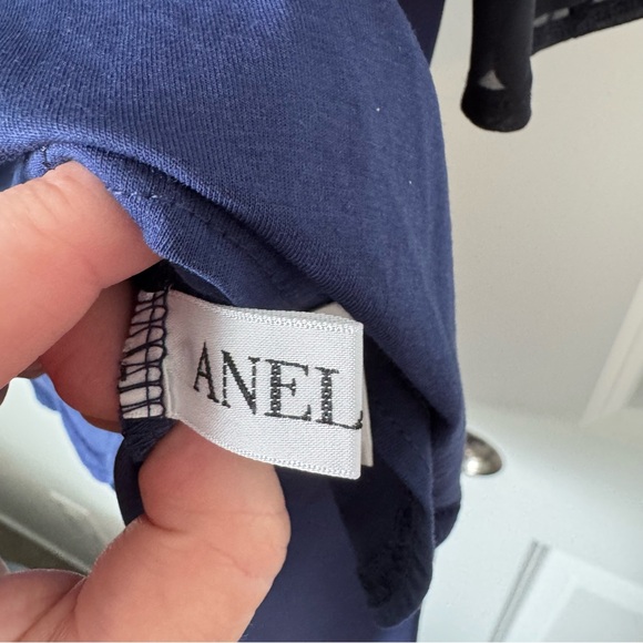 Anela Lux Navy Blue and Black Blouse Size 9 Bow Ruffle Business Casual Fall - Picture 11 of 13